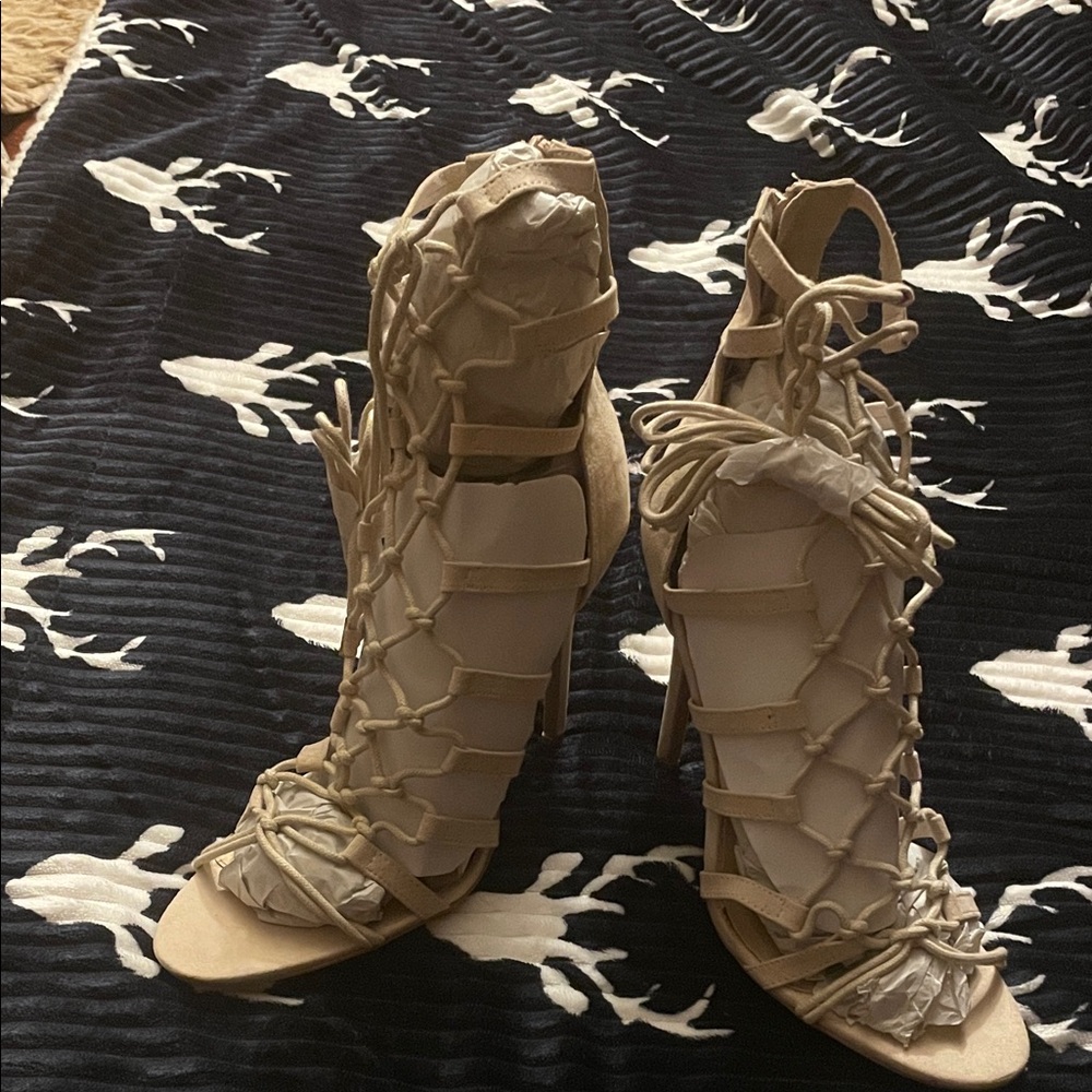 Public Desire Beige Strappy Heels